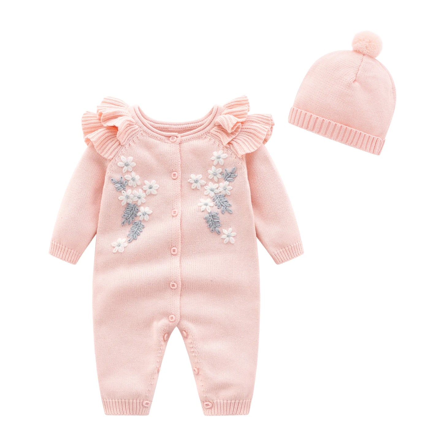 Ropa cálida para invierno para bebés recién nacidos tejidos  Knitted Jumpsuits Outfits Baby Rompers Caps Clothes Sets Winter Long Sleeve Toddler Infant Overalls 2pcs