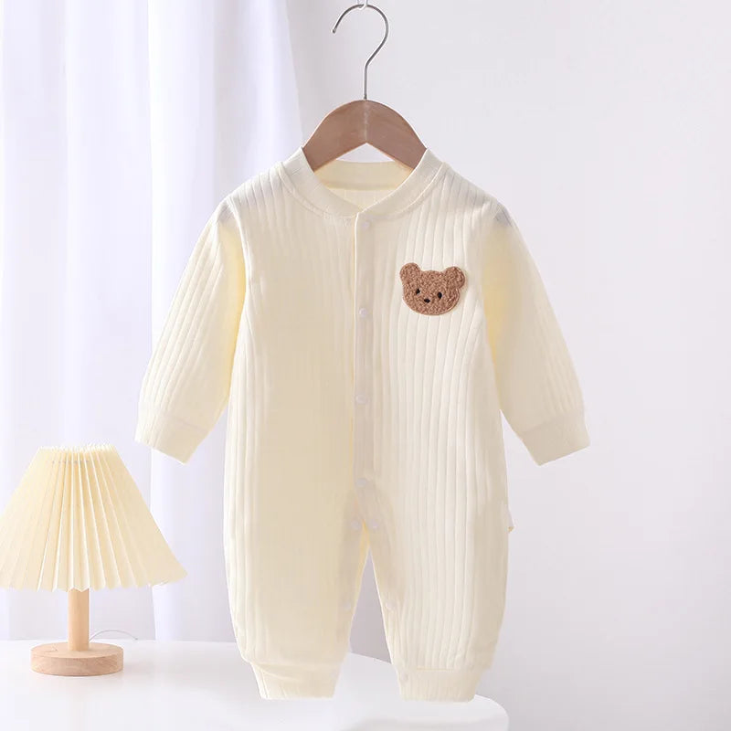 Pijama cálida para bebé para invierno Baby Romper Solid Color Bear Jumpsuit Cotton Spring Newborn One-Pieces Clothing for Boys Girls Infant Onesie 0-18M