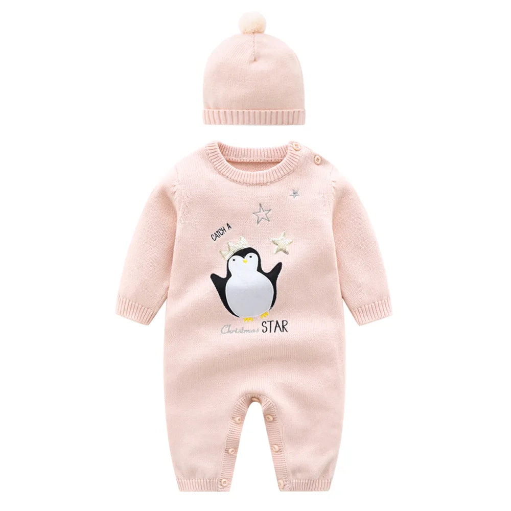 Ropa cálida para invierno para bebés recién nacidos tejidos  Knitted Jumpsuits Outfits Baby Rompers Caps Clothes Sets Winter Long Sleeve Toddler Infant Overalls 2pcs