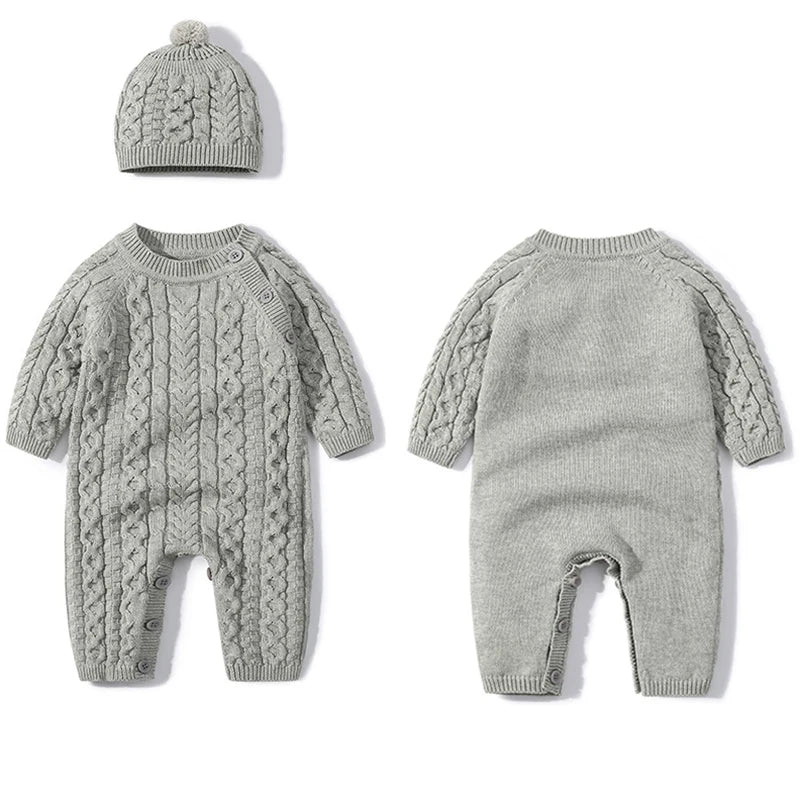 Ropa cálida para invierno para bebés recién nacidos tejidos  Knitted Jumpsuits Outfits Baby Rompers Caps Clothes Sets Winter Long Sleeve Toddler Infant Overalls 2pcs