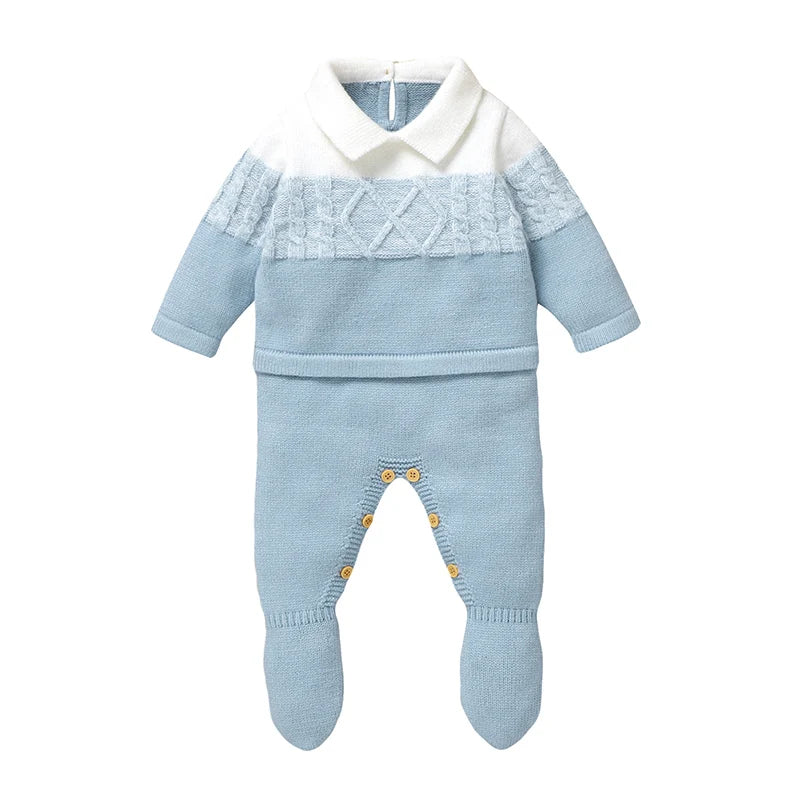 Ropa tejida  de invierno para bebé varón recién nacido/ Newborn Baby Romper Knitted Infant Children Clothes Fashion Striped 0-9M Overalls Boy Girl Jumpsuit Long Sleeve Autumn Foot Wrap