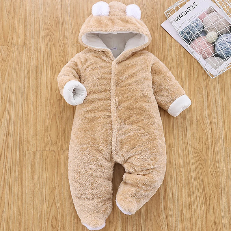 Ropa de invierno para niña/bebé Romper Newborn Infant Jumpsuit Clothes Ear Hooded Long Sleeve Footies Kid Boy Overalls Thicken Children A769