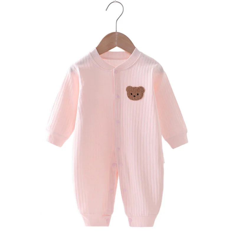 Pijama cálida para bebé para invierno Baby Romper Solid Color Bear Jumpsuit Cotton Spring Newborn One-Pieces Clothing for Boys Girls Infant Onesie 0-18M