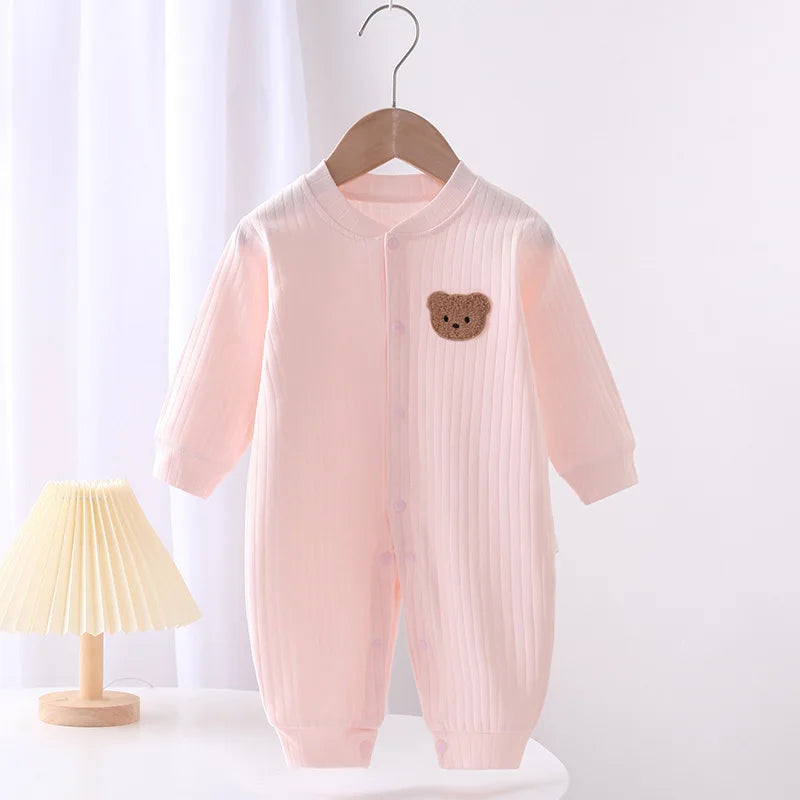 Pijama cálida para bebé para invierno Baby Romper Solid Color Bear Jumpsuit Cotton Spring Newborn One-Pieces Clothing for Boys Girls Infant Onesie 0-18M