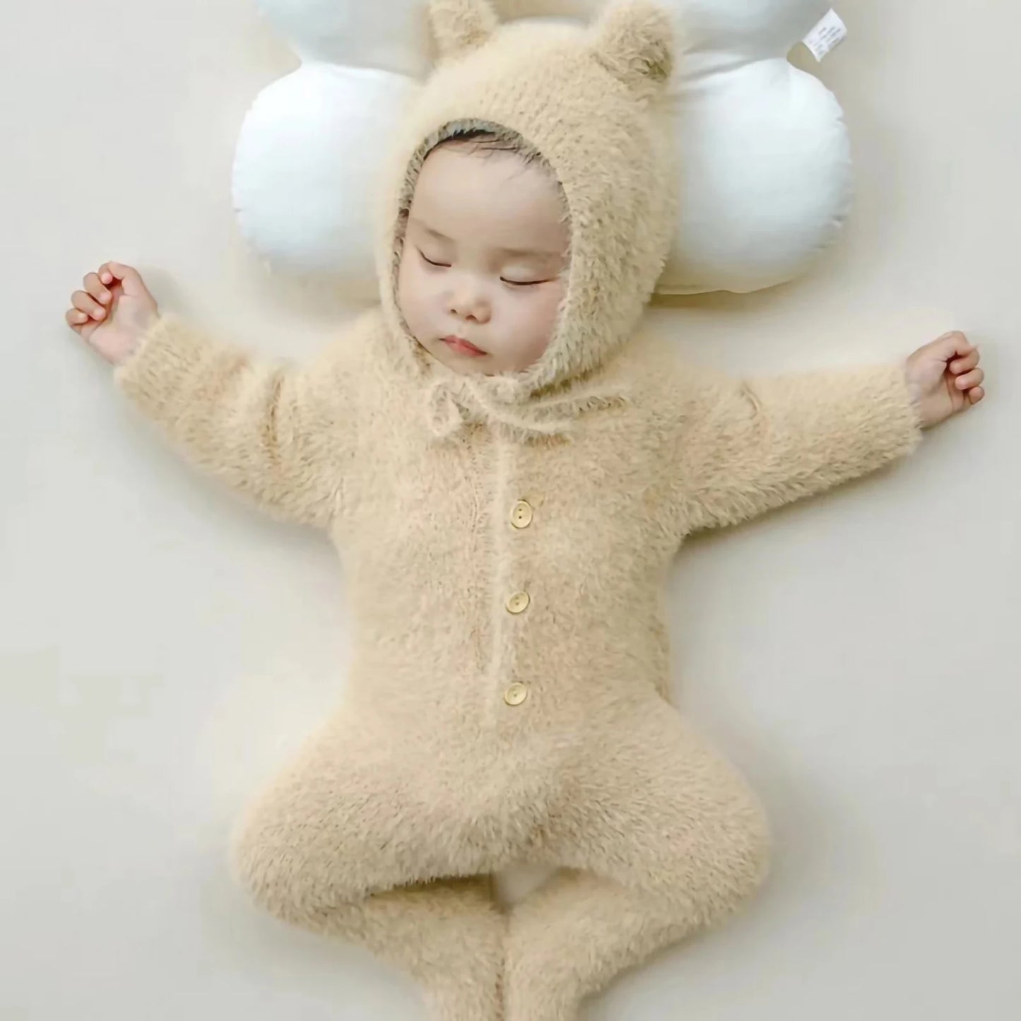 Ropa invernal para bebés con orejitas - Hat Children Lovely Jumpsuit Long Sleeve Round Neck Overall Cotton Warm Clothe