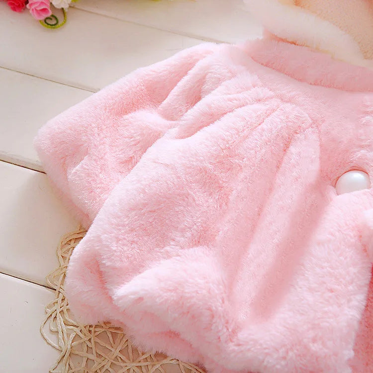 Ropa de invierno Abrigo Cálido para bebé rosado/ Winter Outerwear Baby Girl Clothes Korean Cartoon Cute Fleece Hooded Warm Shawl Newborn Jackets Kids Coats BC1898-1