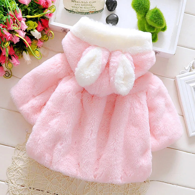 Ropa de invierno Abrigo Cálido para bebé rosado/ Winter Outerwear Baby Girl Clothes Korean Cartoon Cute Fleece Hooded Warm Shawl Newborn Jackets Kids Coats BC1898-1