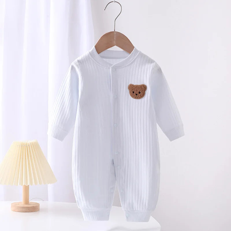 Pijama cálida para bebé para invierno Baby Romper Solid Color Bear Jumpsuit Cotton Spring Newborn One-Pieces Clothing for Boys Girls Infant Onesie 0-18M