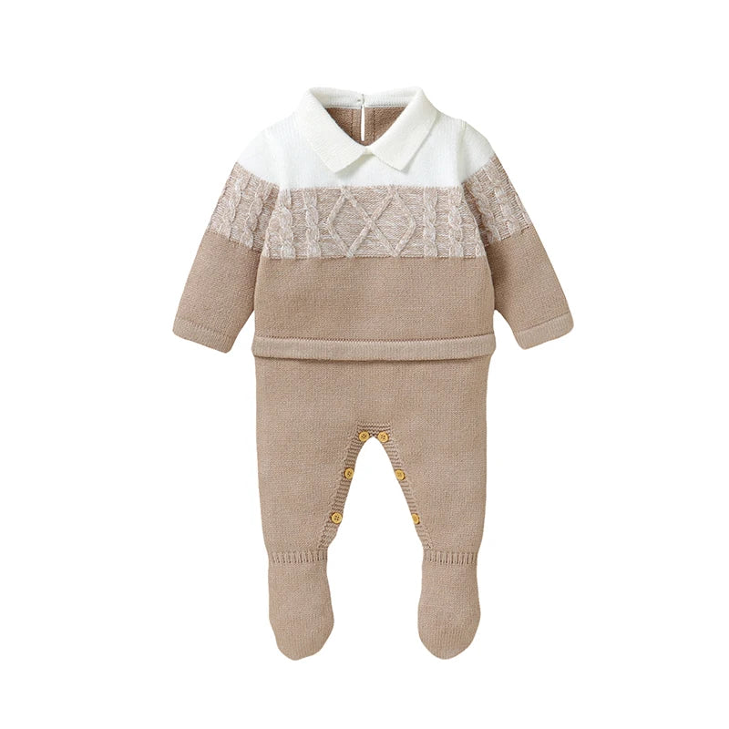 Ropa tejida  de invierno para bebé varón recién nacido/ Newborn Baby Romper Knitted Infant Children Clothes Fashion Striped 0-9M Overalls Boy Girl Jumpsuit Long Sleeve Autumn Foot Wrap