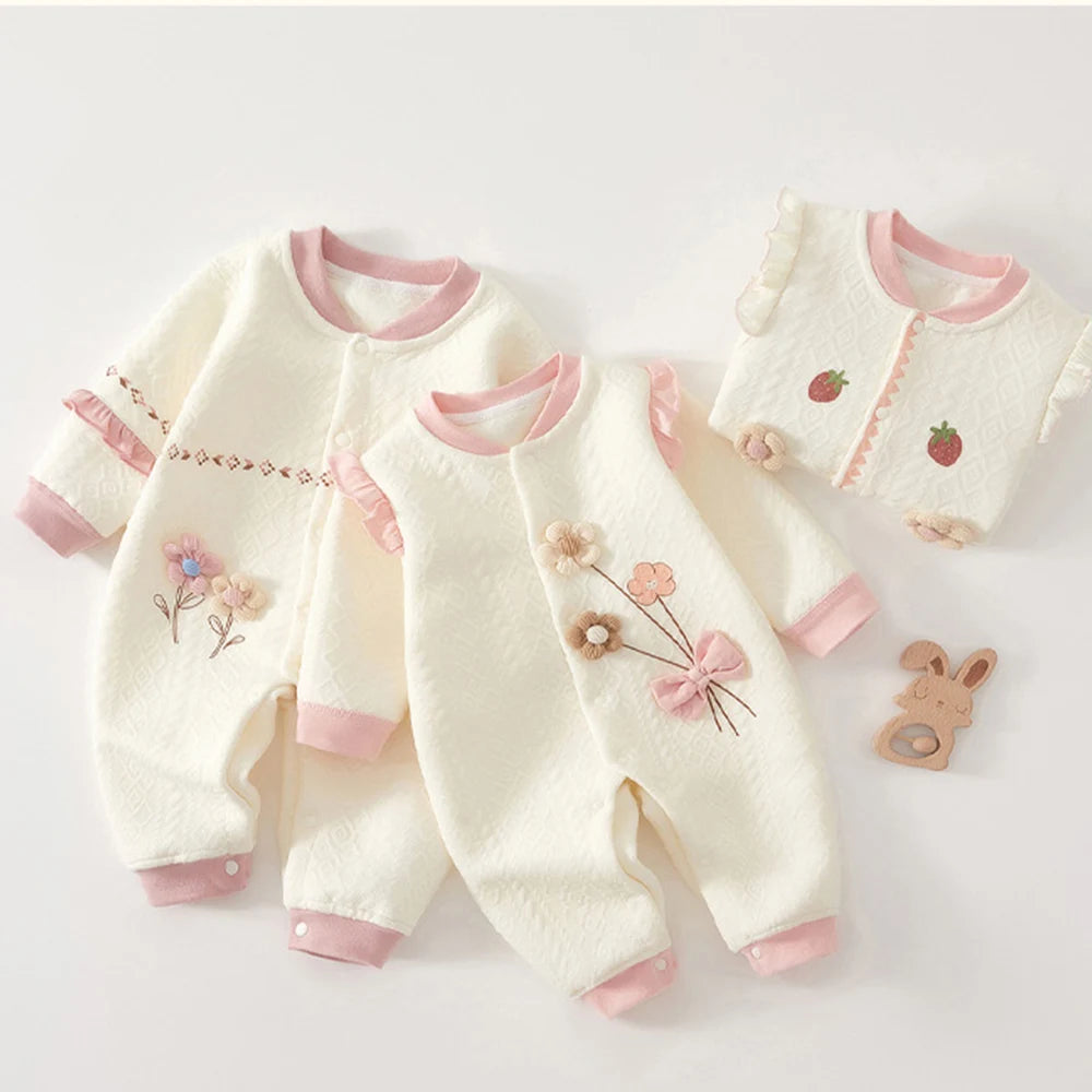 Ropa cálida de invierno para bebés de algodón  / Baby Girl Romper Long Sleeve Cotton Winter Warm Newborn Jumpsuit High Quality