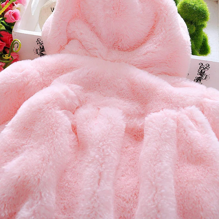 Ropa de invierno Abrigo Cálido para bebé rosado/ Winter Outerwear Baby Girl Clothes Korean Cartoon Cute Fleece Hooded Warm Shawl Newborn Jackets Kids Coats BC1898-1