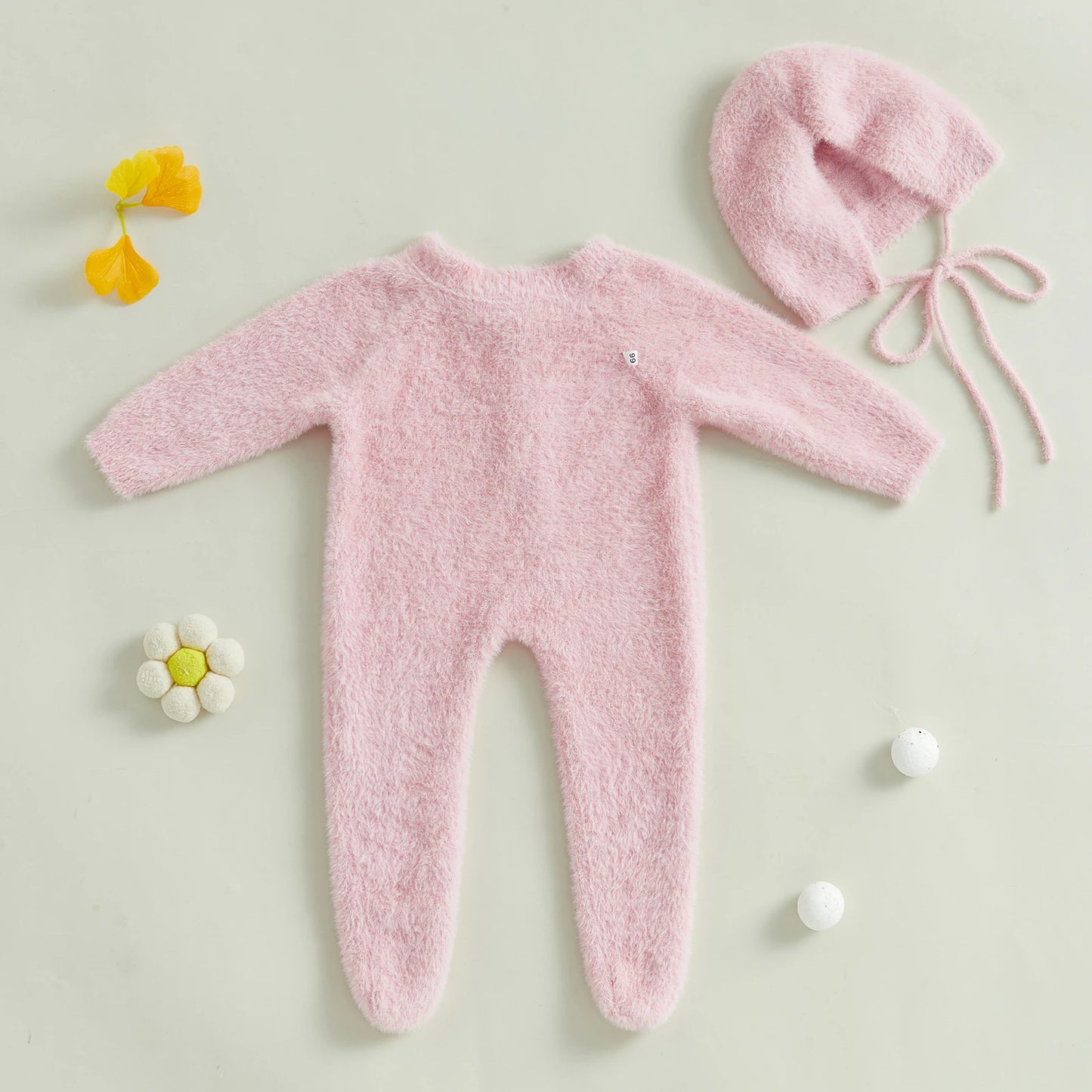 Ropa invernal para bebés con orejitas - Hat Children Lovely Jumpsuit Long Sleeve Round Neck Overall Cotton Warm Clothe