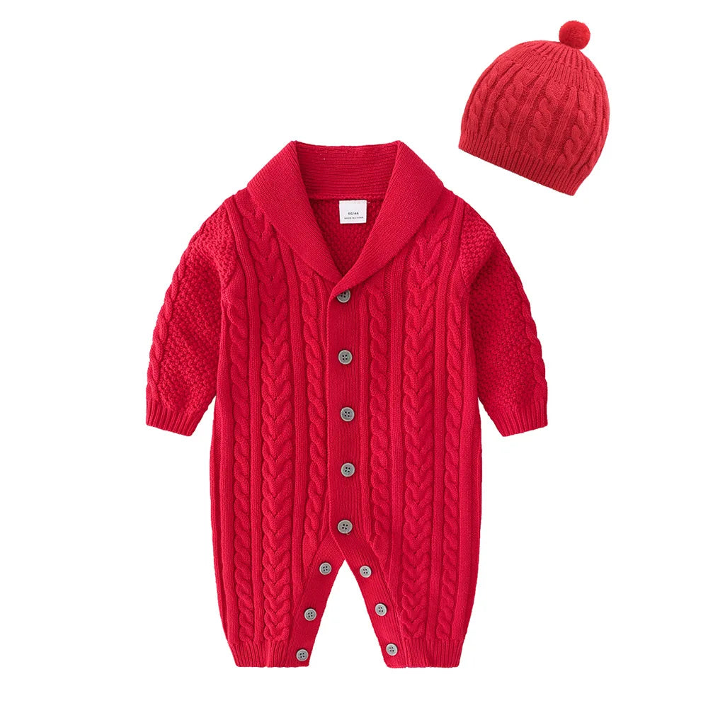 Ropa cálida para invierno para bebés recién nacidos tejidos  Knitted Jumpsuits Outfits Baby Rompers Caps Clothes Sets Winter Long Sleeve Toddler Infant Overalls 2pcs