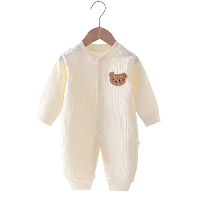 Pijama cálida para bebé para invierno Baby Romper Solid Color Bear Jumpsuit Cotton Spring Newborn One-Pieces Clothing for Boys Girls Infant Onesie 0-18M