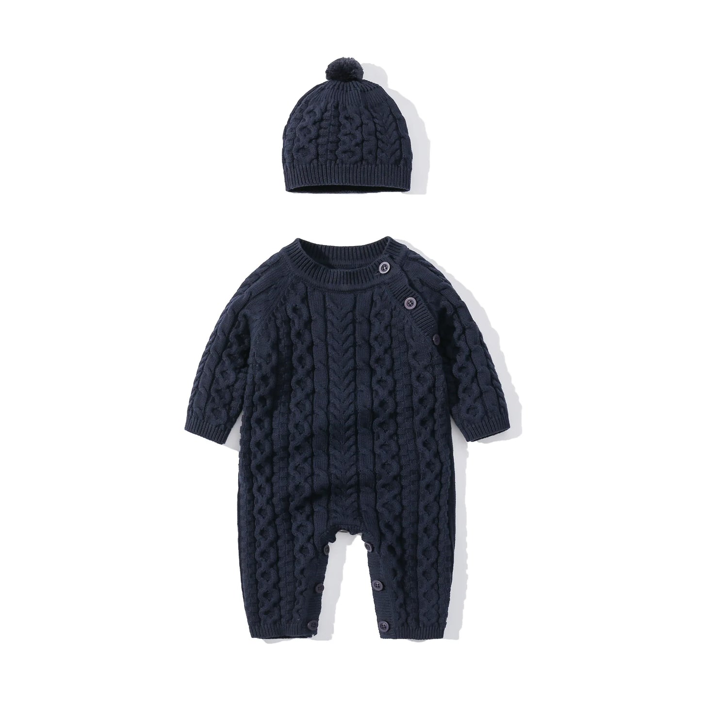 Ropa cálida para invierno para bebés recién nacidos tejidos  Knitted Jumpsuits Outfits Baby Rompers Caps Clothes Sets Winter Long Sleeve Toddler Infant Overalls 2pcs